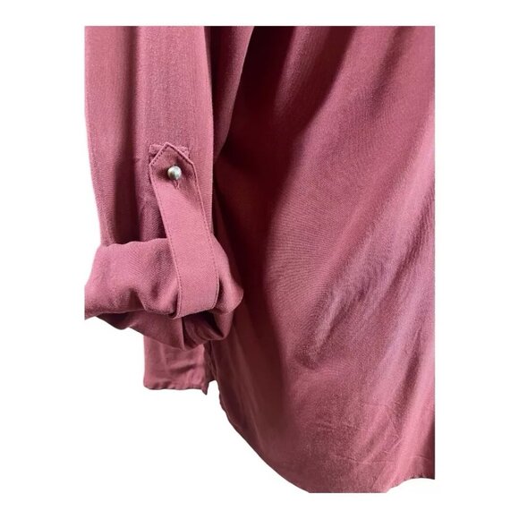 NEW Soft Surroundings Top Petite XL Burgundy Roll Tab Button Front Rayon Pleated - Picture 3 of 7